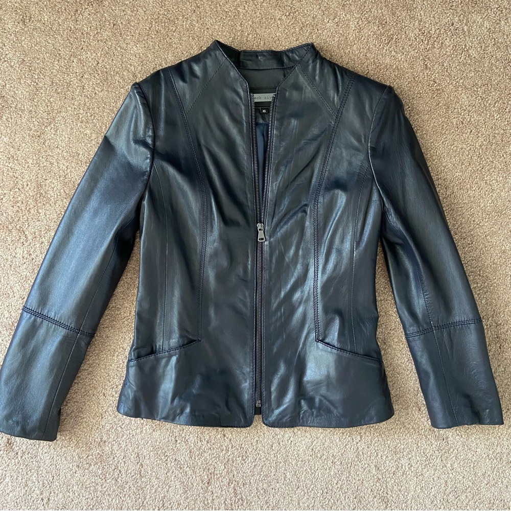 Black Rivet Black Leather Zip-Front Jacket